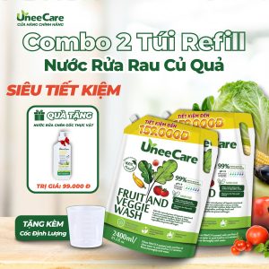 Combo 2 Túi Nước Ngâm Rửa Rau Củ UneeCare Loại Refill 2.4L
